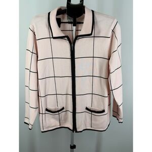 Alison Daley Pink Black‎ Windowpane Zip Front Cardigan Sweater Plus Size 1X
